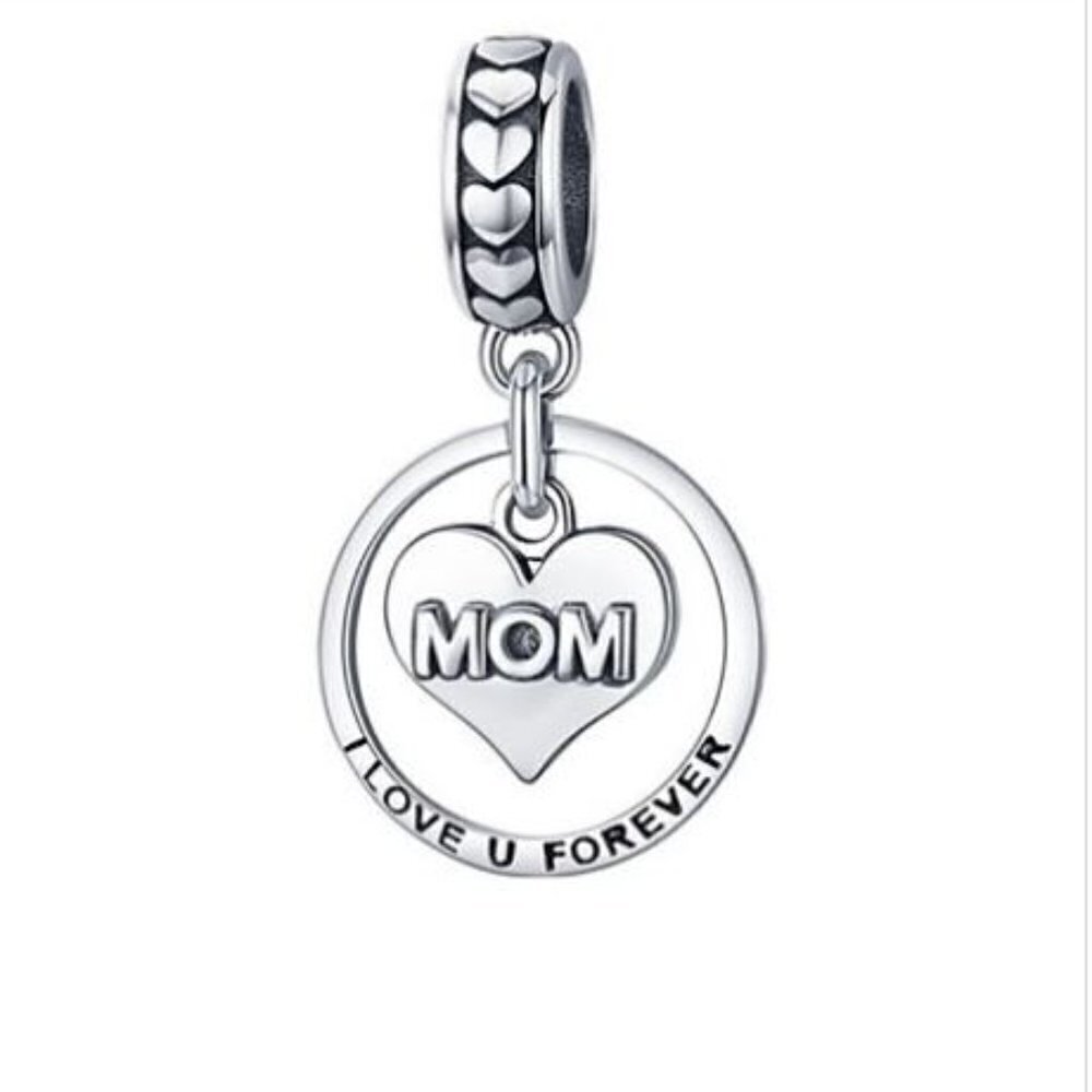 Sterling Silver Mom Charm I Love You Forever Heart Pendant Gift